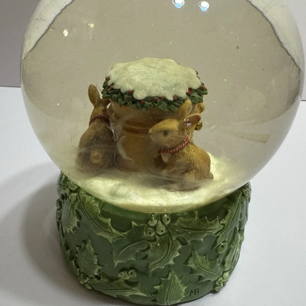 Hallmark Marjolein Bastin Rabbits Christmas Tea Light Candle Water Globe READ